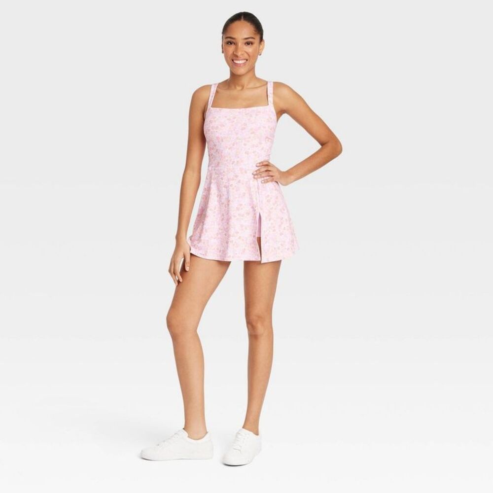 JoyLab - Women's Knit Squareneck Slit Active Dress - JoyLab Pink